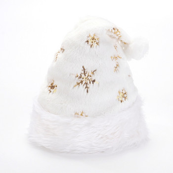 Бяла плюшена коледна шапка Златни сребърни мъниста Снежинка Бродерия Коледна шапка за възрастни Весела Коледа Декор Подаръци Честита Нова Година