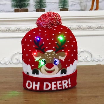 LED Коледна шапка Светещи плетени цветни светлини Elk Ugly Hat Унисекс Зимен пуловер Шапка Новогодишен празничен декор