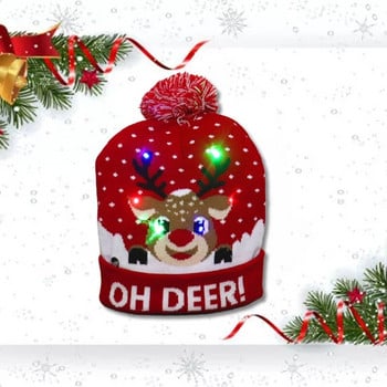 LED Коледна шапка Светещи плетени цветни светлини Elk Ugly Hat Унисекс Зимен пуловер Шапка Новогодишен празничен декор