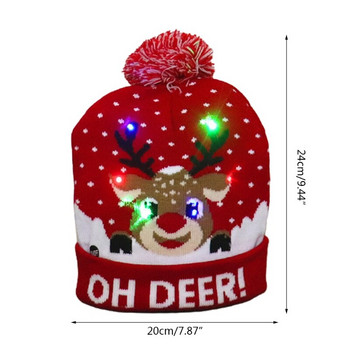 Χριστουγεννιάτικο καπέλο LED Πλεκτά πολύχρωμα φωτάκια Elk Ugly καπέλο Unisex Χειμερινό πουλόβερ Beanie Πρωτοχρονιάτικο εορταστικό ντεκόρ