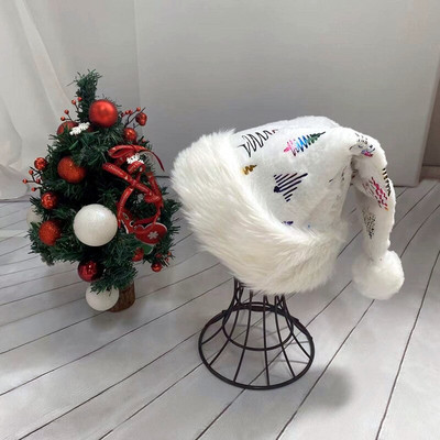 Λευκό βελούδινο χριστουγεννιάτικο καπέλο χρυσή λωρίδα νιφάδα χιονιού καπέλο Άγιου Βασίλη Χριστουγεννιάτικο ζεστό καπέλο για ενήλικες Noel Decor για το σπίτι