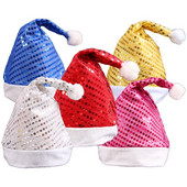 Pălărie cu paiete cu sclipici de Crăciun, cu minge de pluș, Moș Crăciun pentru adulți, copii, recuzită de vacanță, pălării de petrecere de revelion, 2022 nou