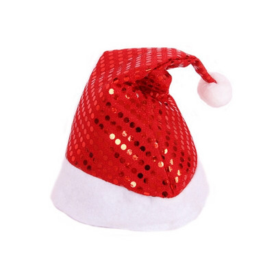 Pălărie cu paiete cu sclipici de Crăciun, cu minge de pluș, Moș Crăciun pentru adulți, copii, recuzită de vacanță, pălării de petrecere de revelion, 2022 nou