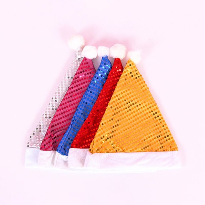 Pălărie cu paiete cu sclipici de Crăciun, cu minge de pluș, Moș Crăciun pentru adulți, copii, recuzită de vacanță, pălării de petrecere de revelion, 2022 nou