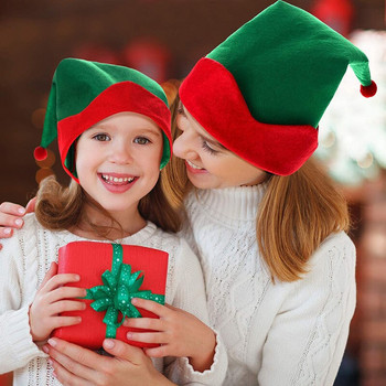 Винтидж червена зелена коледна шапка Шапка на Дядо Коледа Шапка на елф Заострена шапка за възрастни Деца Коледно обличане Парти