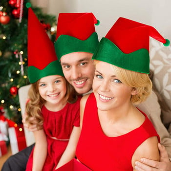 Винтидж червена зелена коледна шапка Шапка на Дядо Коледа Шапка на елф Заострена шапка за възрастни Деца Коледно обличане Парти