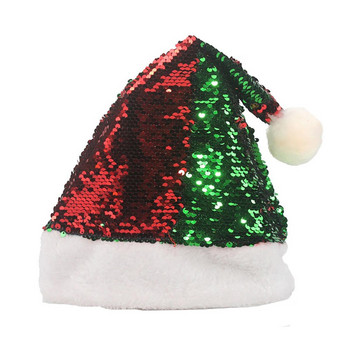 Къса плюшена коледна шапка с флип пайети Noel Shiny Natal Hat Merry Christmas Decor Gift Честита Нова Година 2023 Navidad Favor