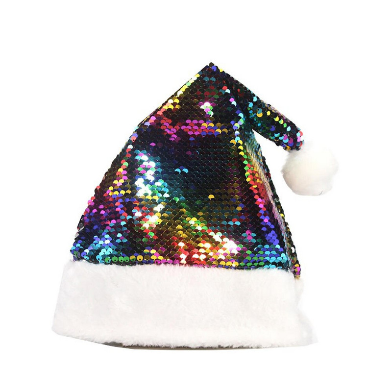 Flip Sequin Lühike plüüsist jõulumüts Noel Läikiv Natal Hat Merry Christmas Decor Kingitus Head uut aastat 2023 Navidad Favor