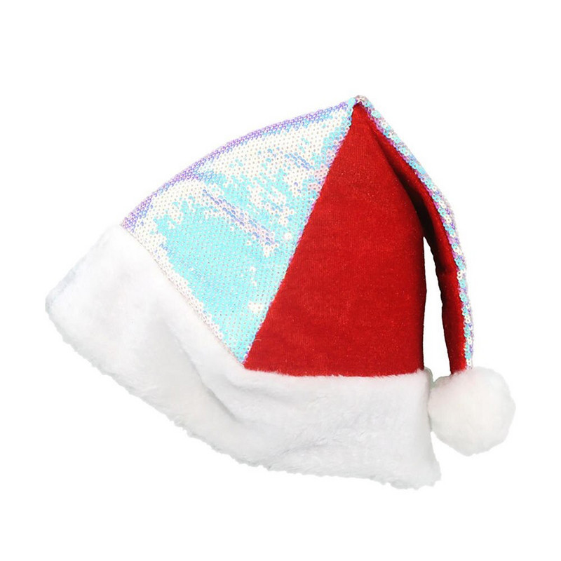 Flip Sequin Lühike plüüsist jõulumüts Noel Läikiv Natal Hat Merry Christmas Decor Kingitus Head uut aastat 2023 Navidad Favor