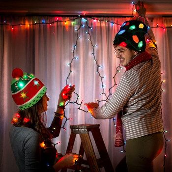 OurWarm Led Light Памук Коледна шапка Плетена Шапка Шапка Деца Възрастни Деца Шапка Коледно парти Декорация Новогодишни подаръци