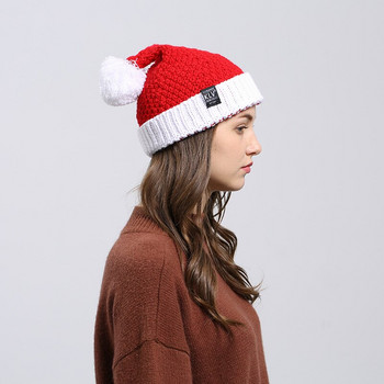 Зимна коледна шапка Плетена червена топла вълнена шапка Шапки на Дядо Коледа за домашен офис Бар Коледна украса за парти