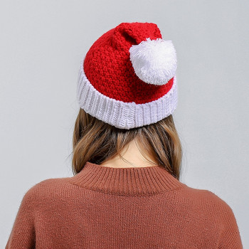 Зимна коледна шапка Плетена червена топла вълнена шапка Шапки на Дядо Коледа за домашен офис Бар Коледна украса за парти