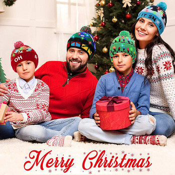 Коледни подаръци Деца Възрастни Декорирана Коледна Led шапка Пуловер Плетена шапка Коледни светлини Плетена шапка
