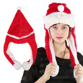 Helendav Plush Jõuluvanamüts liikuva hüppehabemega Armsad ja naljakad LED-tuledega jõulumütsid jõulupeoks Cosplay-kaunistusega kingitus