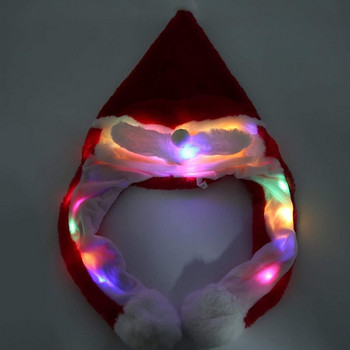 Светеща плюшена шапка на Дядо Коледа с движеща се скачаща брада Сладки забавни LED светещи коледни шапки за коледно парти Косплей Декор Подарък