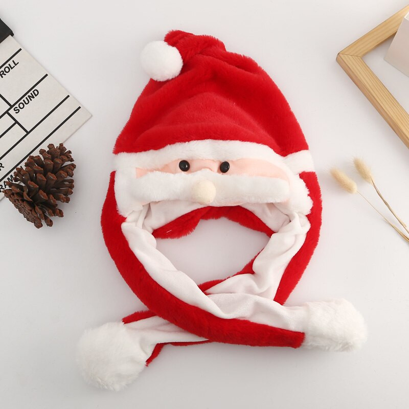 Helendav Plush Jõuluvanamüts liikuva hüppehabemega Armsad ja naljakad LED-tuledega jõulumütsid jõulupeoks Cosplay-kaunistusega kingitus