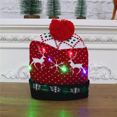 Весела Коледа Шапки с LED светеща декорация Орнамент Xmas Navidad Подаръци Честита Нова Година Шапка Снежен човек ElK Дядо Коледа за дете