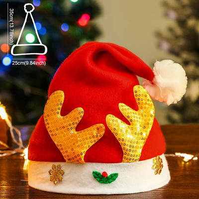 Весела Коледа Шапки с LED светеща декорация Орнамент Xmas Navidad Подаръци Честита Нова Година Шапка Снежен човек ElK Дядо Коледа за дете