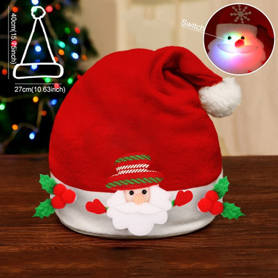 Весела Коледа Шапки с LED светеща декорация Орнамент Xmas Navidad Подаръци Честита Нова Година Шапка Снежен човек ElK Дядо Коледа за дете