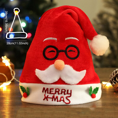 Весела Коледа Шапки с LED светеща декорация Орнамент Xmas Navidad Подаръци Честита Нова Година Шапка Снежен човек ElK Дядо Коледа за дете