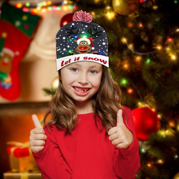 Осветителна коледна шапка Плюшена плетена коледна LED шапка на Дядо Коледа с монетна батерия Жени Мъже Мигаща парти шапка Декор Подарък за ново