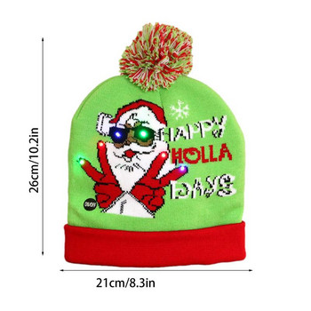 Осветителна коледна шапка Плюшена плетена коледна LED шапка на Дядо Коледа с монетна батерия Жени Мъже Мигаща парти шапка Декор Подарък за ново
