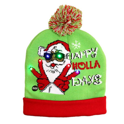 Valgustus jõulumüts Palus kootud jõuluvana LED jõulumüts mündipatareiga Naiste meeste vilkuva peomütsi kaunistus kingitus uuele