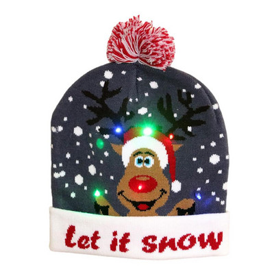 Valgustus jõulumüts Palus kootud jõuluvana LED jõulumüts mündipatareiga Naiste meeste vilkuva peomütsi kaunistus kingitus uuele