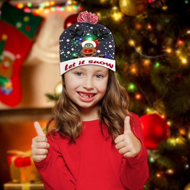 Valgustus jõulumüts Palus kootud jõuluvana LED jõulumüts mündipatareiga Naiste meeste vilkuva peomütsi kaunistus kingitus uuele