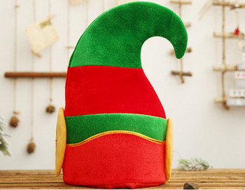 Коледна елфска шапка с червени и зелени райета Парти лента за глава Нетъкана златна кадифена шапка на Дядо Коледа с уши Парти коледна шапка