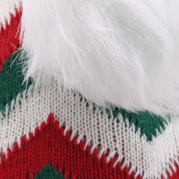 Коледна шапка Плетена шапка на Дядо Коледа Сладка космена топка Плюшена шапка с принт на райета снежинка Празнична празнична парти шапка Възрастен/дете Коледна шапка