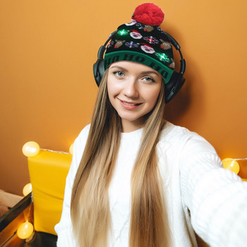 Възрастни LED коледни шапки Светещ плетен пуловер Коледна шапка на Дядо Коледа Зимна мигаща шапка за 2021 Нова година Коледен подарък Декорация
