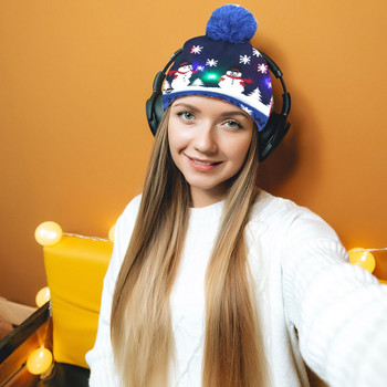 Възрастни LED коледни шапки Светещ плетен пуловер Коледна шапка на Дядо Коледа Зимна мигаща шапка за 2021 Нова година Коледен подарък Декорация