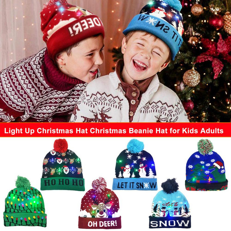 Χριστουγεννιάτικα καπέλα LED Πουλόβερ Santa Elk Πλεκτό καπέλο Beanie With Light Up Cartoon Patteren Χριστουγεννιάτικο δώρο για παιδιά Πρωτοχρονιάτικα προμήθειες