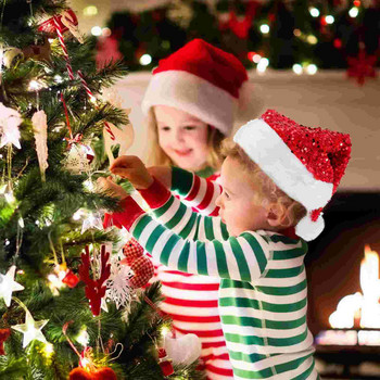 Шапка Коледни шапки на Дядо Коледа Плюшени шапки Възрастен Клаус Червена шапка Празнични орнаменти Филц Малки плетени блестящи пайети Реквизит за парти