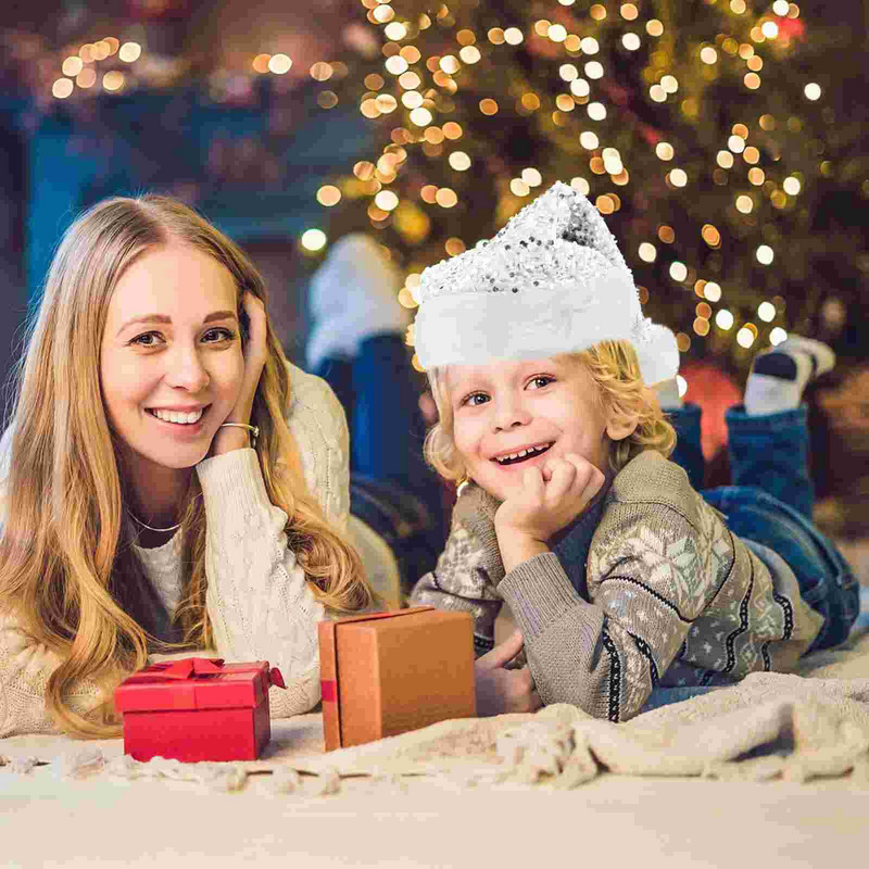 Skrybėlė Kalėdų Kalėdų Senelio kepurės Pliušiniai galvos apdangalai Suaugusiųjų Klausas Raudonkepuris Šventiniai Papuošalai Veltinis Maži Megzti Blizgantys blizgučių vakarėlio reikmenys