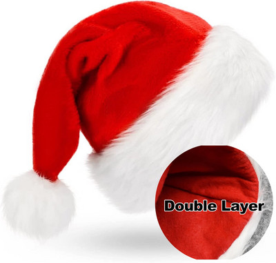 Висококачествена Коледна Xmas мека шапка Дядо Коледа Червена къса плюшена шапка Noel Merry Christmas Decor Gift Честита Нова Година 2023