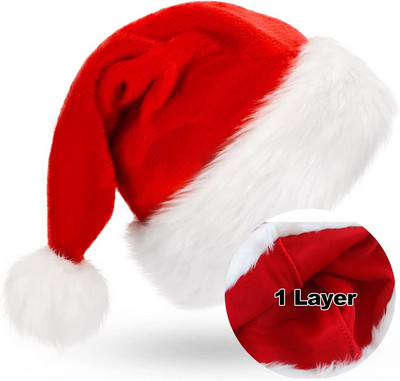 Висококачествена Коледна Xmas мека шапка Дядо Коледа Червена къса плюшена шапка Noel Merry Christmas Decor Gift Честита Нова Година 2023