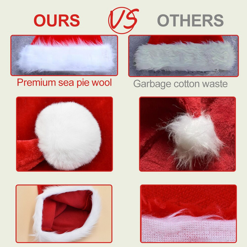 Висококачествена Коледна Xmas мека шапка Дядо Коледа Червена къса плюшена шапка Noel Merry Christmas Decor Gift Честита Нова Година 2023