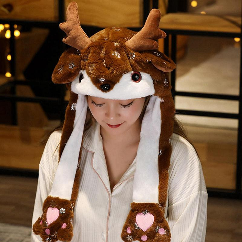 Pălărie de Crăciun Pălărie drăguță cu urechi de elan Căciulă de săritură moale în mișcare Jucărie amuzantă Fete Desene animate Kawaii Pălărie de pluș Cadou pentru copii adulți 2023 Nou