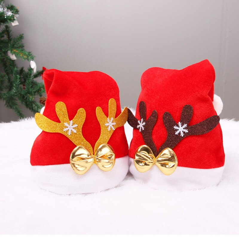 Pălării de Crăciun din catifea aurie Pălării de Moș Crăciun Pălării pentru copii Decorațiuni de Crăciun Recuzită de petrecere de An Nou Fericit Costume de Crăciun