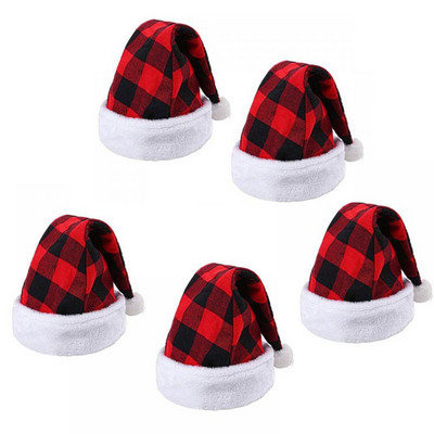 Decor de Crăciun Fericit Ornament de decorațiuni pentru casă Pălării de Moș Crăciun Cadou de An Nou Fericit Pălărie de Crăciun Pălării de Crăciun Roșu Negru în carouri Pălării de Moș Crăciun 1/3/5buc