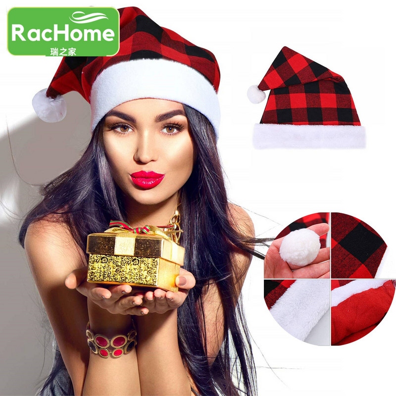 Decor de Crăciun Fericit Ornament de decorațiuni pentru casă Pălării de Moș Crăciun Cadou de An Nou Fericit Pălărie de Crăciun Pălării de Crăciun Roșu Negru în carouri Pălării de Moș Crăciun 1/3/5buc