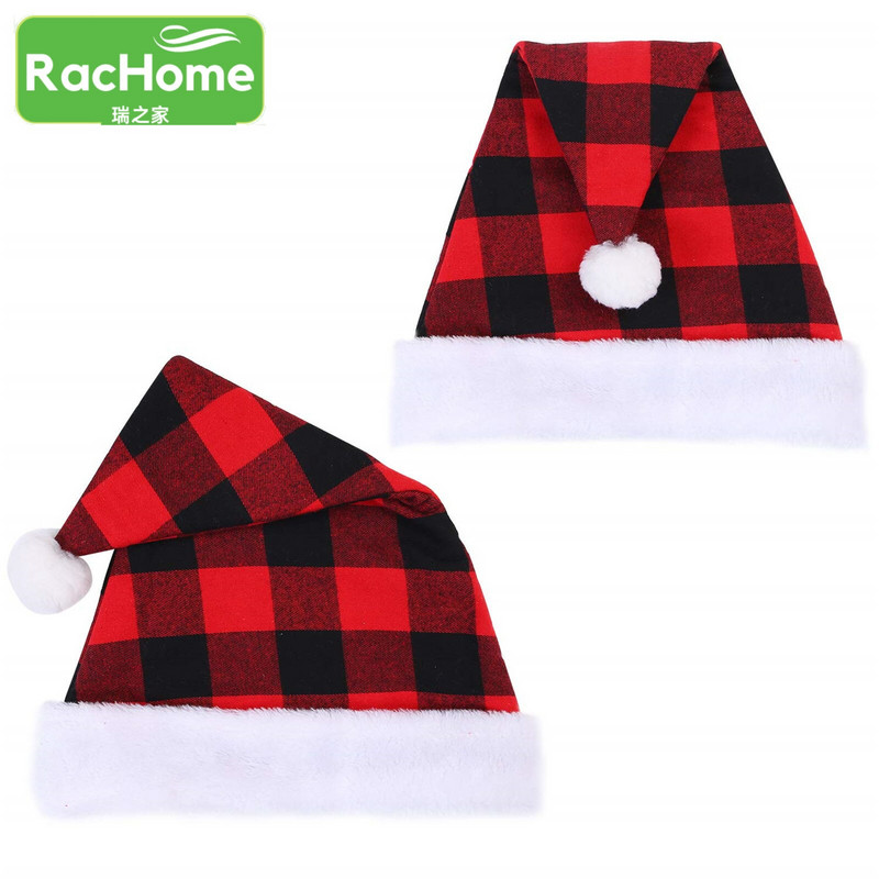 Decor de Crăciun Fericit Ornament de decorațiuni pentru casă Pălării de Moș Crăciun Cadou de An Nou Fericit Pălărie de Crăciun Pălării de Crăciun Roșu Negru în carouri Pălării de Moș Crăciun 1/3/5buc