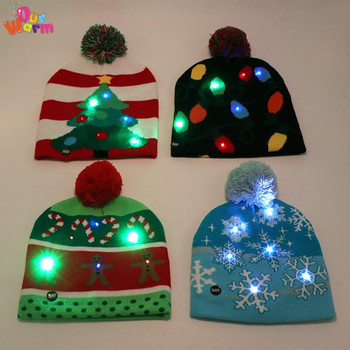 Aytai Забавна LED светеща коледна шапка Възрастни Деца Коледа Дядо Коледа Плетена шапка за Нова година Коледа Детски подаръци Декори Шапки за парти шапки