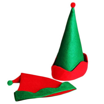 Стилна червена и зелена коледна шапка Класическа шапка на Дядо Коледа Шапка на Дядо Коледа Заострена шапка за тематично парти за косплей
