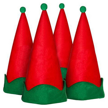 Стилна червена и зелена коледна шапка Класическа шапка на Дядо Коледа Шапка на Дядо Коледа Заострена шапка за тематично парти за косплей