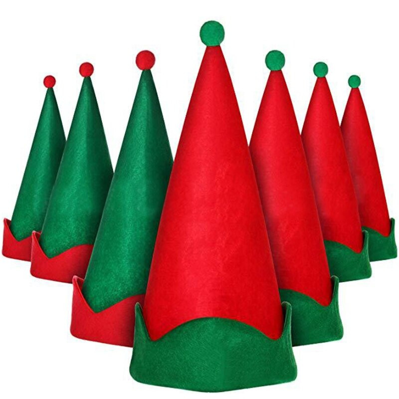 Κομψό Κόκκινο και Πράσινο Καπέλο Χριστουγέννων Κλασικό Καπέλο Άγιου Βασίλη Μυτερό καπέλο Santa Elf για θεματικό πάρτι Cosplay