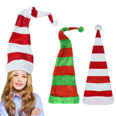 Коледни шапки Плюшена шапка на елф с дълги райета Аксесоар за коледно парти Възрастни Коледна карнавална шапка за парти