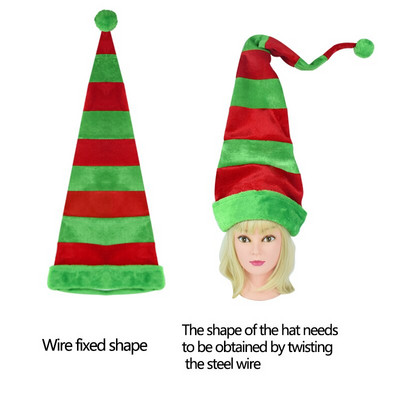 Kalėdinės kepurės ilgos dryžuotos veltinio pliušinės elfų kepurė Kalėdų vakarėlio aksesuaras suaugusiems Kalėdų karnavalo vakarėlio kepurė